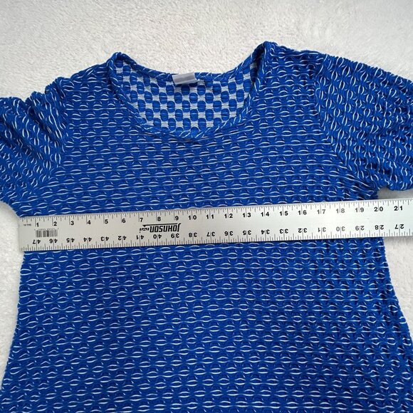 CMC Women’s Blue White Textured Knit Tunic Top Large 3/4 Sleeve High-Low Hem - Picture 6 of 7